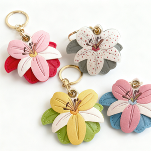 Flower-Shaped <strong>Keychain</strong> Pendant Faux Leather Bag Pendant Access Control Card Holder Lily Flower <strong>Keychain</strong> - Product Image 3