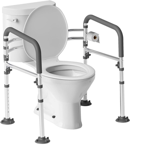 Barres de sécurité pour toilettes modernes en aluminium, réglables en hauteur et en largeur, poignées pliables, pour personnes âgées et handicapées (gris) - Product Image 2