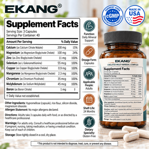 Hecho en EE. UU. Complejo Multimineral Quelado Vitaminas Sin Gluten Suplemento Dietético 120 Cápsulas Soporte Mineral Diario - Product Image 2