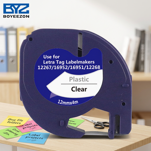 Cinta de Etiquetas Térmicas <span class=keywords><strong>Dymo</strong></span> LetraTag Compatible de Buena Calidad, Plástico 16951, Negro sobre Transparente, 12mm*4m, para Impresora de Etiquetas - Product Image 1