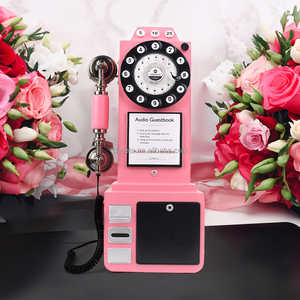 Teléfono Antiguo con Monedas Estilo Europeo, Cabina de Fotos, Cabina Telefónica, Teléfono con Libro de Visitas de Audio, Color Rosa para Bodas - Product Image 6
