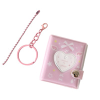 Himocute penutup PVC Mini 2 inci, Album foto plastik penyimpanan kartu ID dengan gantungan kunci berbentuk hati, liontin ikat Spiral
