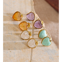 Nouveautés XY 9015 – Boucles d'oreilles clous en acier inoxydable avec pierres naturelles (améthyste, amazonite, agate) en forme de cœur – Bijoux populaires