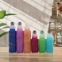 Flacon roll-on en verre mat 5ml 10ml avec bouchon à vis imprimé floral pour huiles essentielles, parfums et soins de la peau