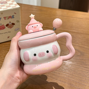 Tasse à eau mignonne de dessin animé, tasse en céramique créative à l'effigie d'animaux, avec couvercle, pour la maison, le bureau, cadeau d'anniversaire pour amis - Product Image 3