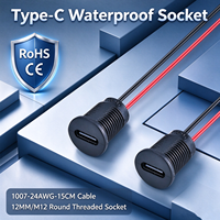 Kabel 15CM M12 Thread Waterproof Power Jack 2 Pin LN-022 12Mm Panel Mount Type-C Female Socket