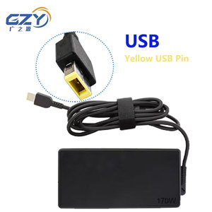 อะแดปเตอร์จ่ายไฟสำหรับแล็ปท็อป GZY 170W ชนิด Type-C USB PD ชาร์จไฟ 20V ขาสีเหลือง ป้องกันแรงดันเกิน - Product Image 1