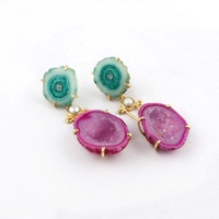 Boucles d'oreilles clous plaquées or serties à griffes, en véritable quartz solaire, turquoise géode druzy, bijoux tendance pour les fêtes