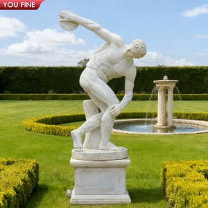 Scultura in <span class=keywords><strong>marmo</strong></span> a grandezza naturale <span class=keywords><strong>di</strong></span> Myron del Discobolo, atleta antico lanciatore <span class=keywords><strong>di</strong></span> disco, per giardino o villa, YOUFINE Outdoor ArtLife. - Product Image 1