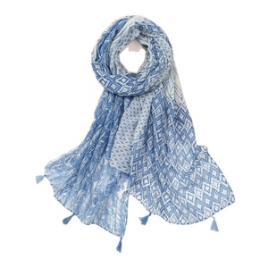 Nouvel arrivage transfrontalier : Écharpe chaude pour femme en tissu sergé de coton, lin et polyester, imprimée vintage et colorée avec pompons - Product Image 5