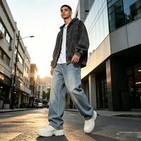 Sweat à capuche zippé pour homme, délavé à l'acide, avec rivets décoratifs, coupe diagonale, style streetwear oversize