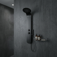 Hotaqi Panneau de douche mural en acier inoxydable avec robinets doseurs, LED et massage à la vapeur, finition noir mat, sorties supérieure et inférieure