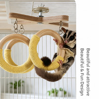 Jouet tunnel suspendu pour petits animaux de compagnie, 4 anneaux en bois enveloppés de coton, base croisée rotative à 360°, jeu d'escalade et de shuttle, toutes saisons