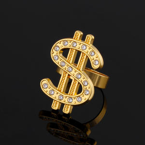 Bague Dollar Personnalisée en Gros avec Logo, Strass, Symbole Monétaire, Plaqué <span class=keywords><strong>Or</strong></span>/Argent, Bande Réglable, pour Fêtes, Magasins, Clubs, Événements, OEM - Product Image 6