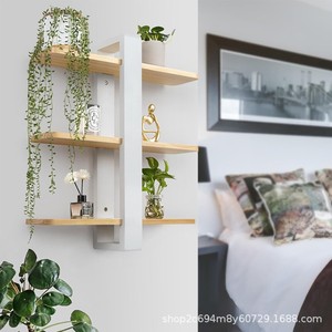 Wooden Wall Mounted <b>Shelf</b> 3 Tier Floating Bookshelf For Bedroom Plant Storage <b>Display</b> Rack Multipurpose Storage <b>Unit</b> - Product Image 2