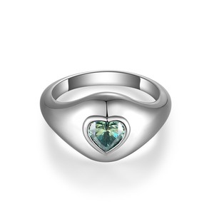 Europeo americano 6,5mm en forma de corazón Mosan Cross-Border Love Metal azul <span class=keywords><strong>verde</strong></span> anillos chapados en plata esterlina para hombres - Product Image 1