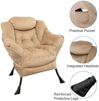 Fauteuil inclinable confortable en tissu velours avec repose-pieds, canapé amovible, jambes métalliques, confortable, avec pochette latérale