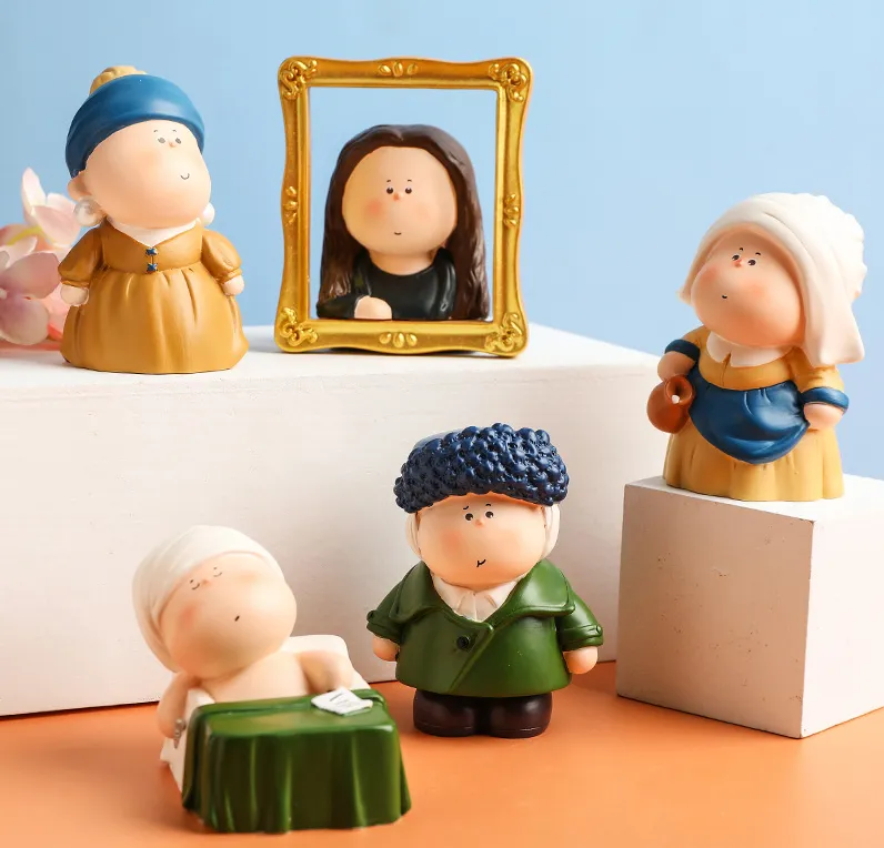 Figuritas de pintura famosa del mundo para niños, figuras de Van Gogh, perla, niña, artesanía de resina