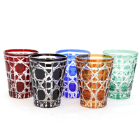 Verre à whisky Edo Kiriko sculpté à la main, bleu vert, bleu clair, bleu ciel, verre coloré taillé à la main