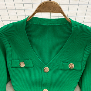 Abito da <span class=keywords><strong>donna</strong></span> in maglia con scollo a V, monopetto, spacco sul retro, stile francese elegante, nuova collezione autunno 2026, all'ingrosso - Product Image 5