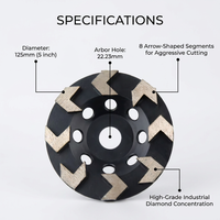 Disque de meulage diamanté en forme de flèche de 5 pouces (125 mm) avec alésage de 22,23 mm pour meuleuse d'angle, pour le meulage des surfaces en béton, pierre et marbre