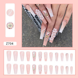 Qianya Ballet Press on Nails 24 piezas-Sparkling Diamond Glitter Nail Art Set Sweet Cool Girl <span class=keywords><strong>Uñas</strong></span> postizas de lujo <span class=keywords><strong>con</strong></span> pegamento - Product Image 4