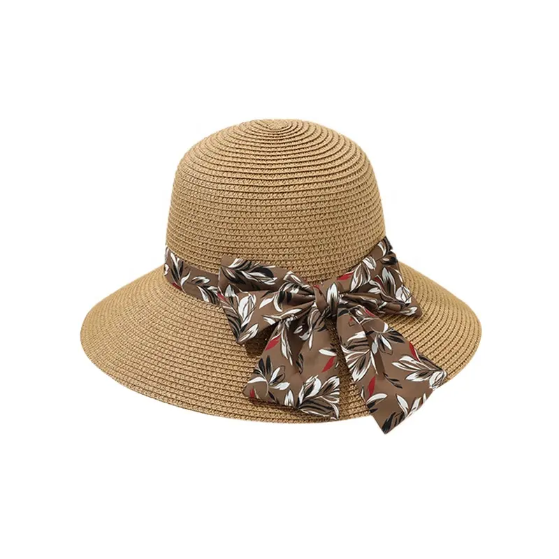 Chapéus de sol UPF 50+ para mulheres, chapéu de praia com aba dobrável para viagem, chapéu de palha com laço de flor e aba larga, chapéu de verão com laço