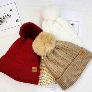 <strong>Pom</strong> <strong>Beanie</strong> Hats With <strong>Custom</strong> Logo Embroidery Knitted Winter Hats Acrylic - Product Image 2