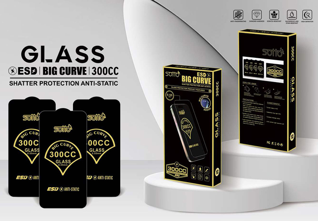 0.55mm Premium Tempered Glass for IP 15 Pro Max Shatterproof Big Curve 300CC Anti-Static Full Glue Screen Protector