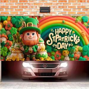 Bannière de porte de garage pour la fête de la Saint-Patrick, grande décoration, avec lutin et arc-en-ciel, personnalisable pour l'extérieur - Product Image 3