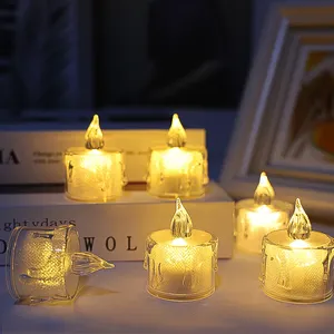 Candelita colorida blanca con pilas, Parpadeo amarillo, flotante, sin llama, LED, corazón redondo, velas eléctricas pequeñas de San Valentín