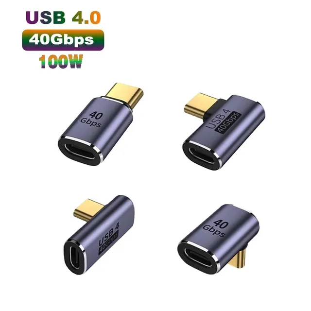 USB Type-C Adapter for Macbook 90 Degree Quick Charge Converter Male to Female 100W 40gbps PD Data Transfer