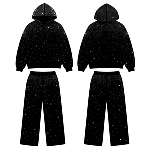 Conjunto de Sudadera con Capucha y Pantalones Deportivos de Lujo para Hombre con Pedrería, Logotipo Personalizado, 100% Algodón, Ropa Deportiva Urbana, Fabricante OEM ODM - Product Image 1