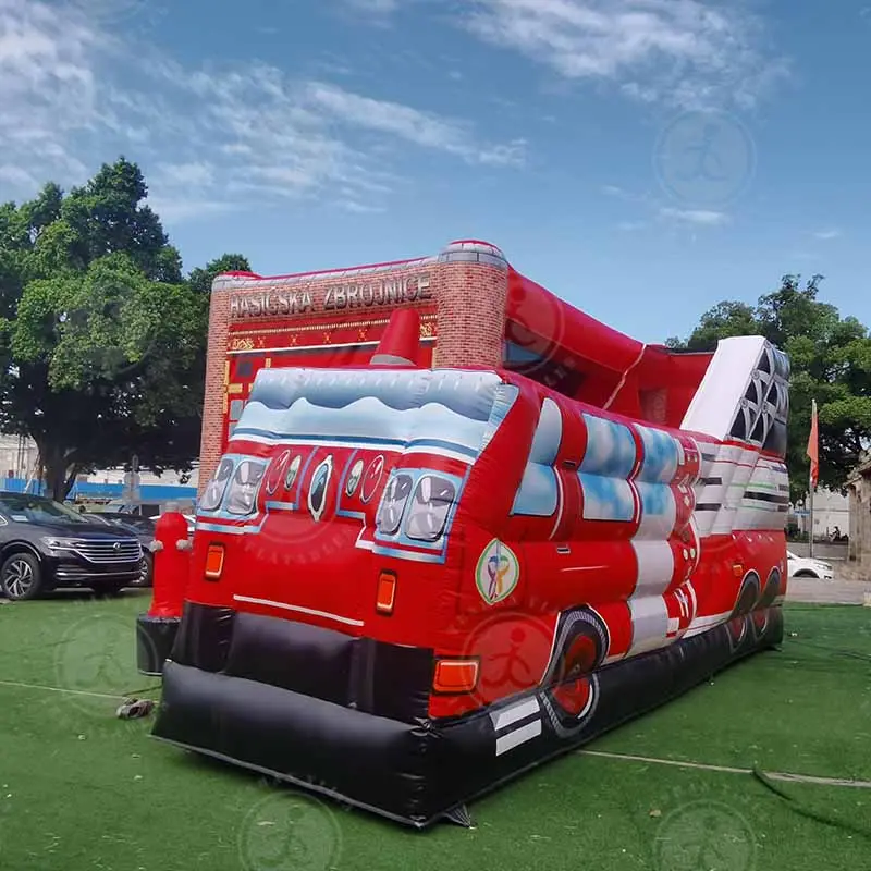 2023 enfants énorme camion de sauvetage incendie jouets gonflable Ambulance voiture modèle sautant videur château sauvetage camion de pompiers