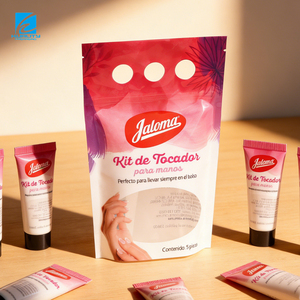 Sachet d'emballage personnalisé imprimé, refermable, résistant à l'humidité, avec fermeture éclair, pour <span class=keywords><strong>masques</strong></span> et soins des mains, avec fenêtre, pour produits cosmétiques hydratants - Product Image 1