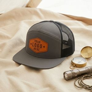 Casquette de pêche personnalisable en polyester/coton avec patch en maille, style mode, 7 panneaux, non structurée, à visière plate, type snapback ou trucker - Product Image 3