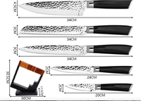 Ensemble de couteaux professionnels en acier inoxydable pour chef, 6 pièces, lame martelée, couteaux à pain et à éplucher de 8 pouces, manches en bois PAKKA écologiques