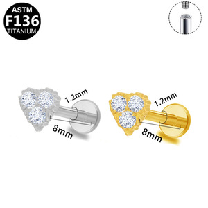 Clous d'oreilles en titane, forme de fleur, incrustation de cristal, design cœur, pour piercing d'oreille, cadeau, titane ASTM F136 - Product Image 5