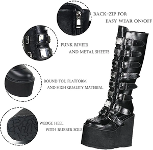 Botas De Combate Personalizables De Media Pantorrilla Hasta La Rodilla Estilo Punk Gótico Para Mujer Con Plataforma Gruesa Cierre Y Punta Redonda - Product Image 4