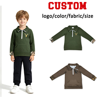 Pull brodé cerf pour bébés filles, olive, manches longues, avec poche zippée, style chasse
