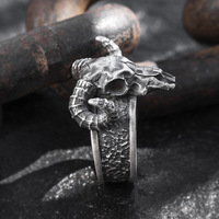 Bague ajustable unisexe en alliage style punk vintage avec crâne et cornes, idéale pour le hip-hop et la moto