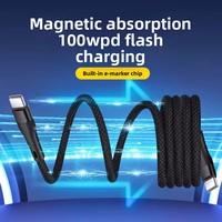 Kabel Pengisian Daya Tipe-C ke Tipe-C 100W Kecepatan Tinggi dengan Penyimpanan Magnetik Logam, Pengisian Cepat & Sinkronisasi Data, Portabel untuk Perjalanan, Kantor, Rumah
