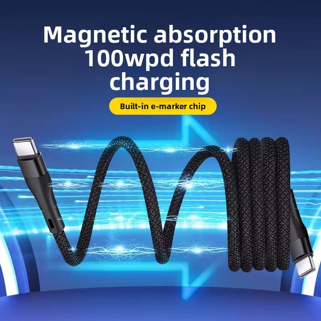 100W High-Speed Metal Magnetic Storage Type-C to Type-C Charging Cable Quick Charge & Data Sync Portable for Travel Office Home