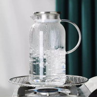 Botol air kaca 1200ml-2500mL dengan tutup baja tahan karat Pot air jus tahan ledakan kualitas tinggi
