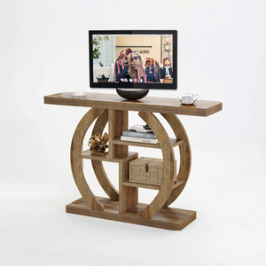 Table d'angle console en bois massif de 42.5 pouces faite à la main Table d'entrée canapé à 5 niveaux avec base géométrique convertible pour le salon - Product Image 3
