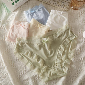 Wholesale Women's Solid Knitted Hipster <b>Lace</b> Panties Mid-Rise <b>Elastic</b> Waistband Lightweight Everyday Underwear - Product Image 3