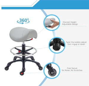 Tabouret de selle gris avec <span class=keywords><strong>repose</strong></span>-pieds <span class=keywords><strong>intégré</strong></span>, chaise de bureau pivotante esthétique industrielle noir mat - Product Image 2