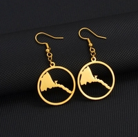 Dernier design, boucles d'oreilles rondes en acier inoxydable poli creux, carte de l'Érythrée, pour femmes et filles, bijoux érythréens