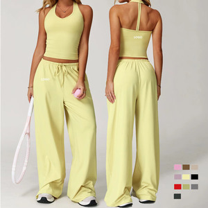 Conjunto Deportivo de <span class=keywords><strong>2</strong></span> Piezas para Mujer con Logotipo Personalizado, Top Deportivo Tipo T, Pantalones Holgados con Cordón, para Tenis, Running, Secado Rápido - Product Image 1