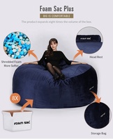 SCHAUM SAC Custom moderne design samt stoff blau super weiche 6ft sitzsack stuhl große riesige sitzsack